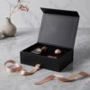 Bespoke Black Rigid Gift Packaging Boxes with Silk Ribbon Tie