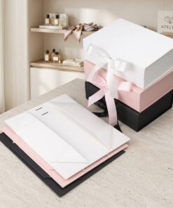Eco-Friendly Foldable Presentation Boxes with Satin Ribbon for Retail