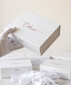Personalised Name White Foldable Gift Box With Pink Satin Bow Bridesmaid Gift Hamper Box