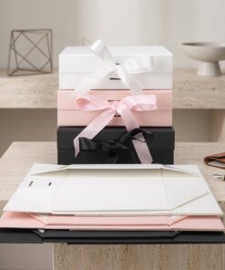 Custom Printed Folding Gift Boxes with Ribbon Closure in Bulk