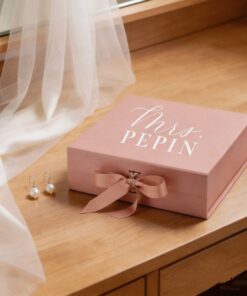 Custom Printed Pink Folding Gift Box with Ribbon Closure for Wedding & Jewelry