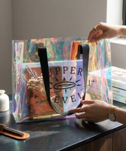 Custom Hologram Bag With Stylish Black Webbing Handles