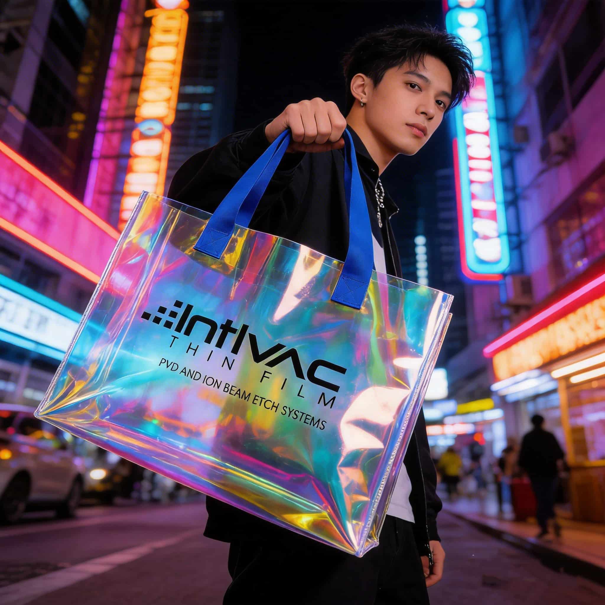 Eco-Friendly Holographic Clear PVC Shopping Bags with Custom Printing Eco-Friendly Holographic Clear PVC Shopping Bags with Custom Printing