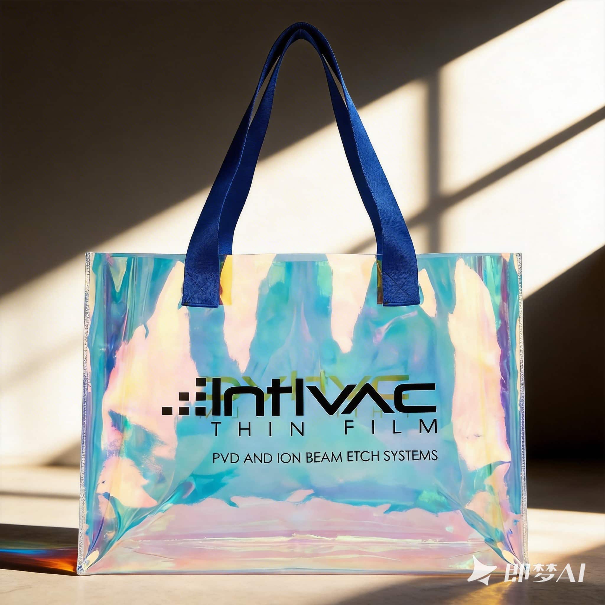 Custom Logo Holographic Clear PVC Tote Bags with Blue Handles Custom Logo Holographic Clear PVC Tote Bags with Blue Handles