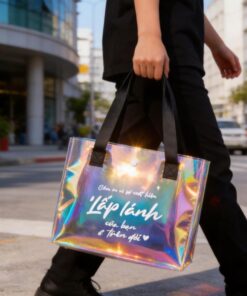 High-Quality Iridescent Holographic Bags With Vibrant Custom Logo Branding