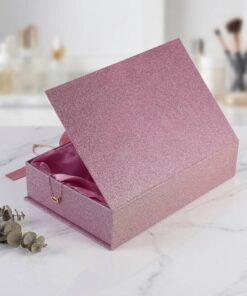 Custom Pink Glitter Magnetic Gift Boxes For Luxury Beauty Sets