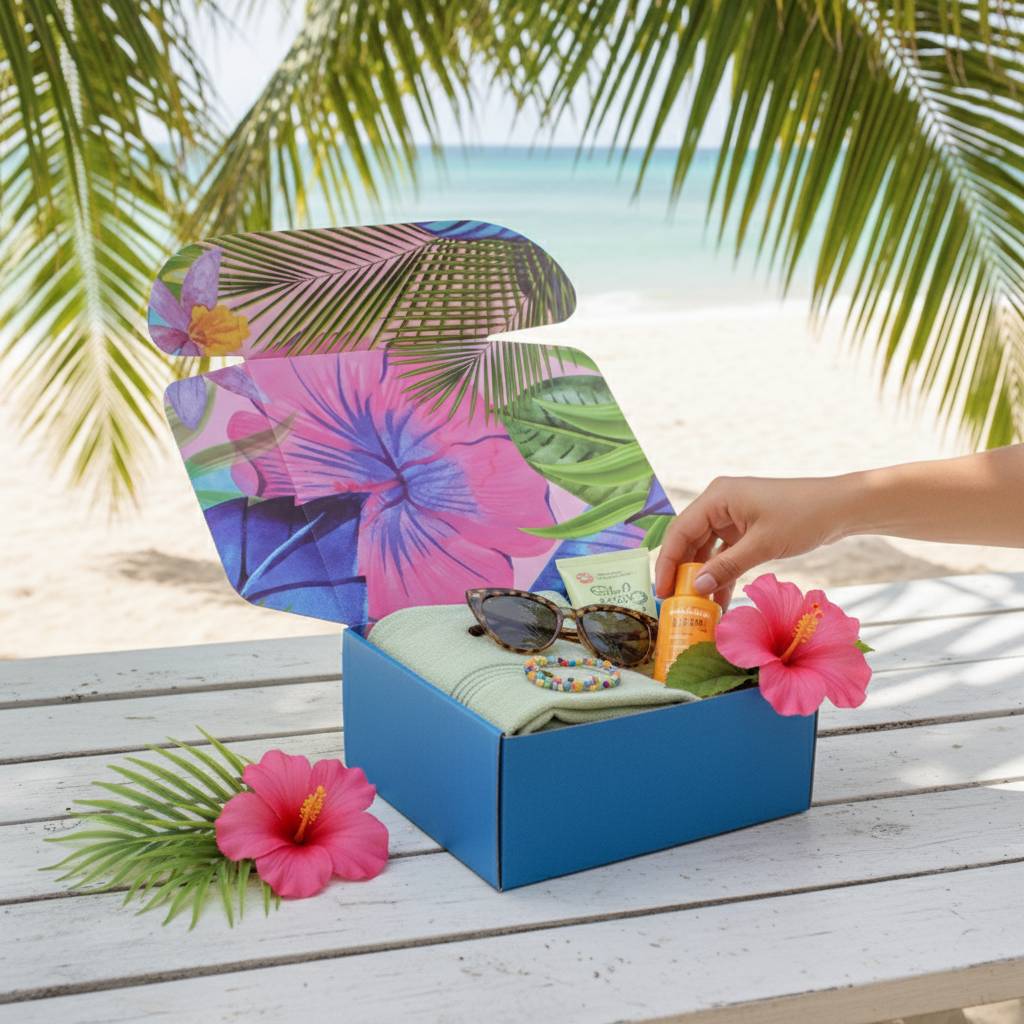 صندوق ورقي 7 Custom Printed Tropical Design Corrugated Mailer Box for Subscription