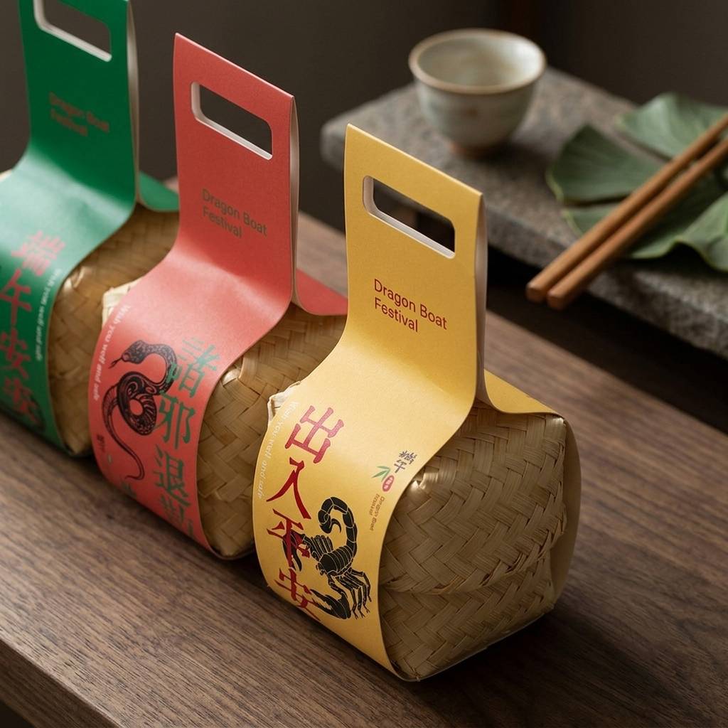 Elegant Festive Packaging Paper Sleeve With Handle For Rice Dumplings Elegant Festive Packaging Paper Sleeve With Handle For Rice Dumplings