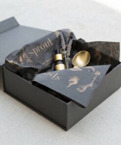 Luxury Black Gift Wrapping Paper with Metallic Gold Brand Typography