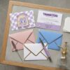 Custom pastel paper envelopes with gold foil edge wholesale