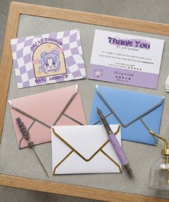 Custom pastel paper envelopes with gold foil edge wholesale