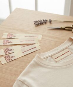 Custom loop fold slogan labels for t-shirts