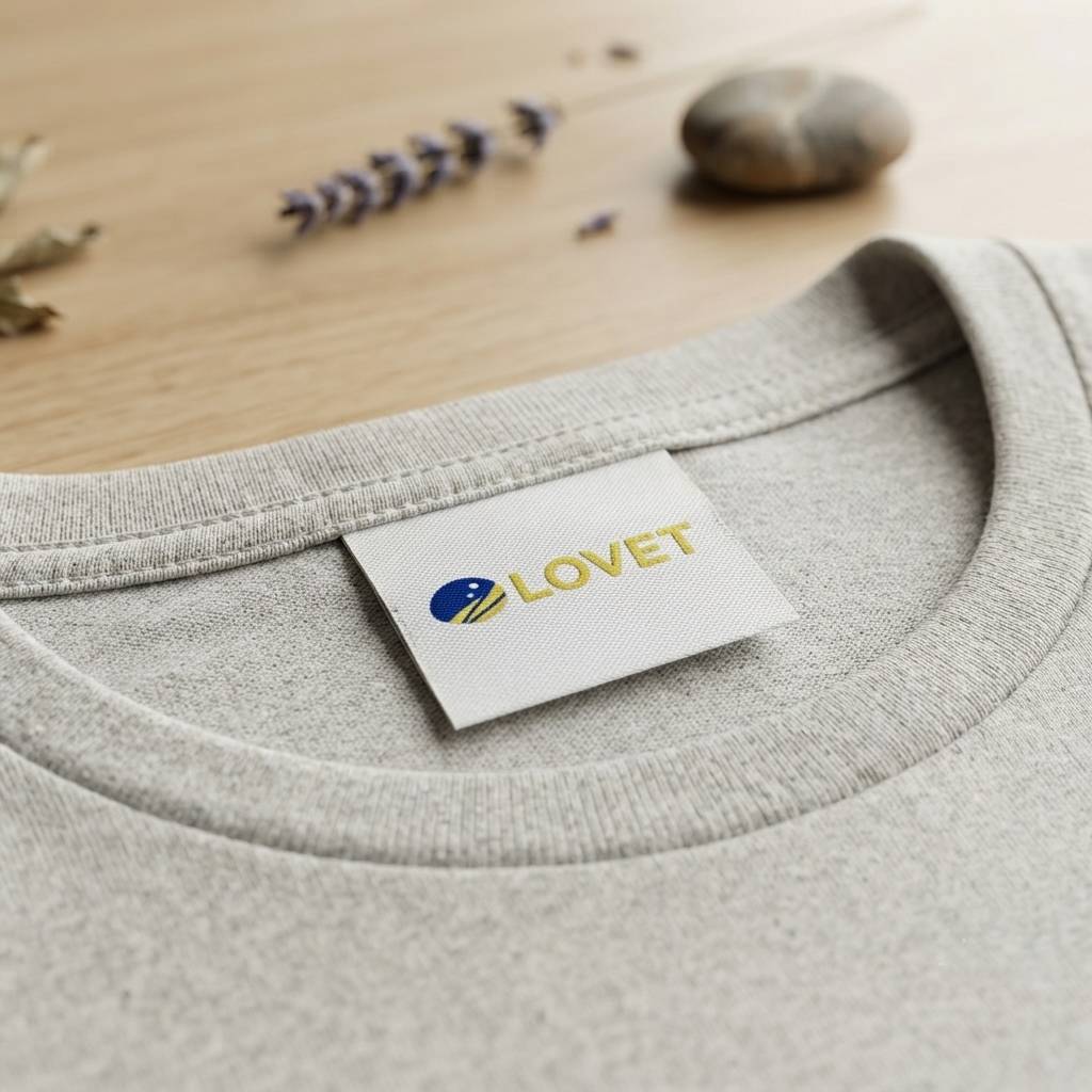 Custom beige center fold woven labels for t-shirts Custom beige center fold woven labels for t-shirts
