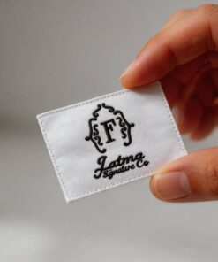 Custom white center fold woven labels