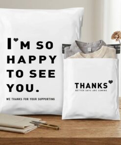Custom printed white poly mailers with text
