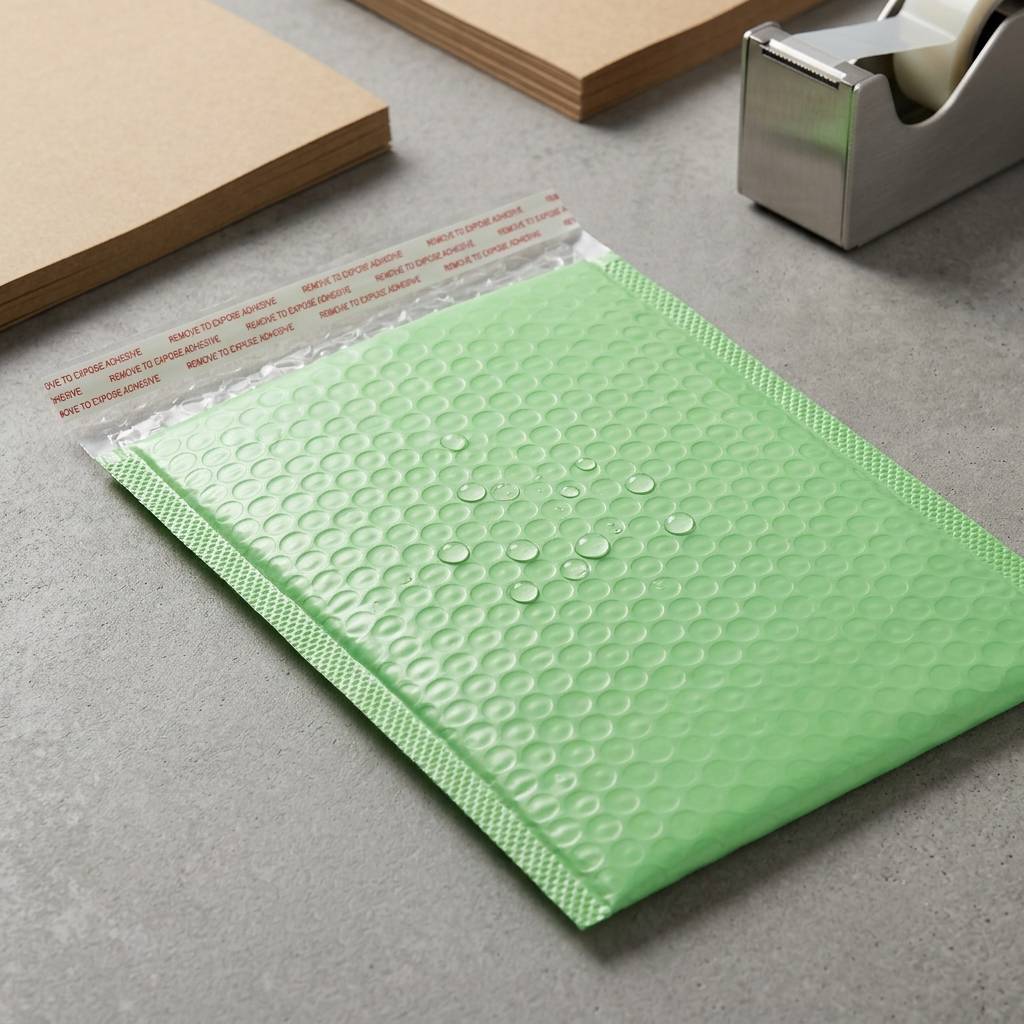 Self-sealing protective green bubble mailers for e-commerce Self-sealing protective green bubble mailers for e-commerce