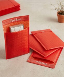 Custom printed red poly bubble mailers with logo