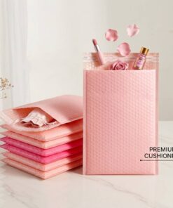 Custom printed pink bubble mailers for boutique