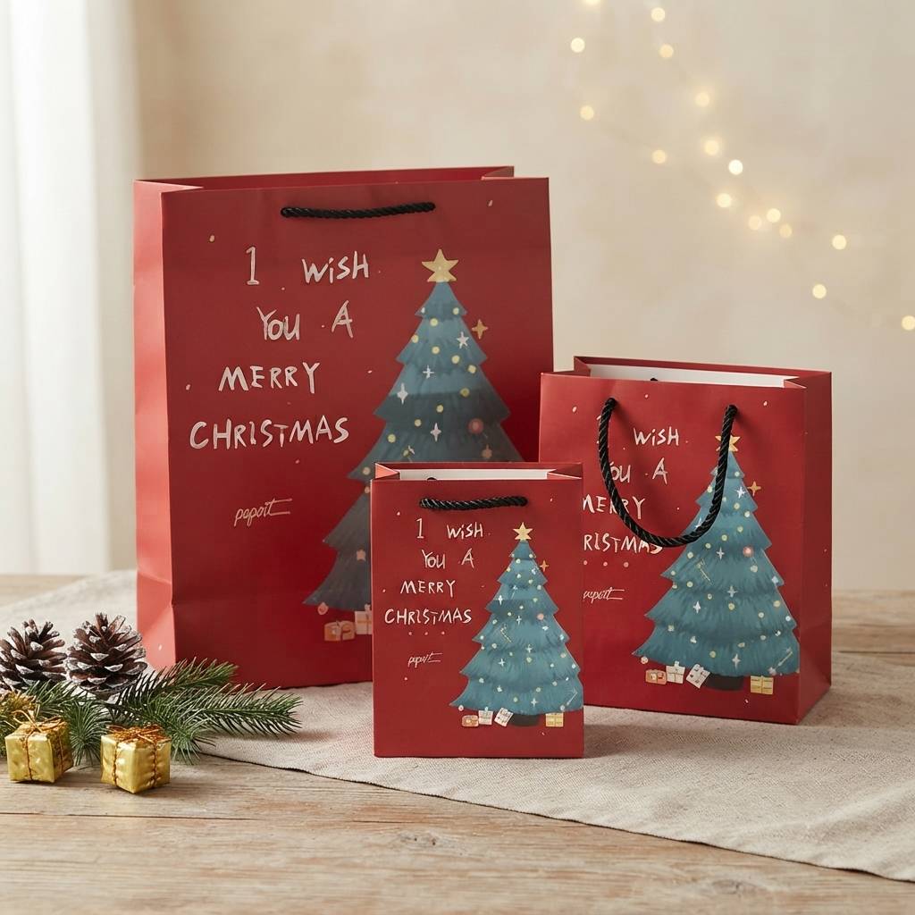 Luxury Red Christmas Paper Bags for Retail Boutiques Luxury Red Christmas Paper Bags for Retail Boutiques