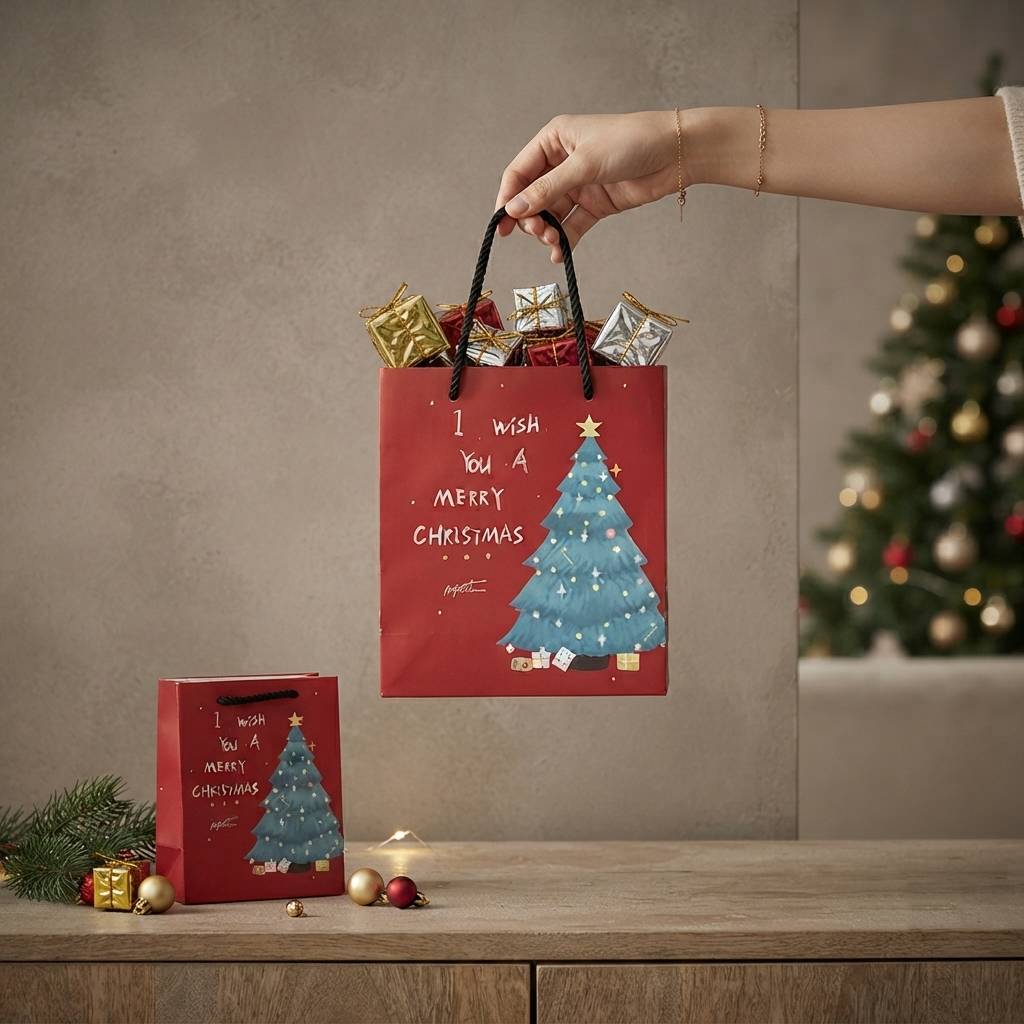Custom Pattern Merry Christmas Paper Shopping Bags Custom Pattern Merry Christmas Paper Shopping Bags