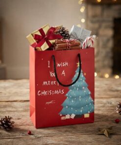 Wholesale Red Christmas Tree Print Paper Gift Bags