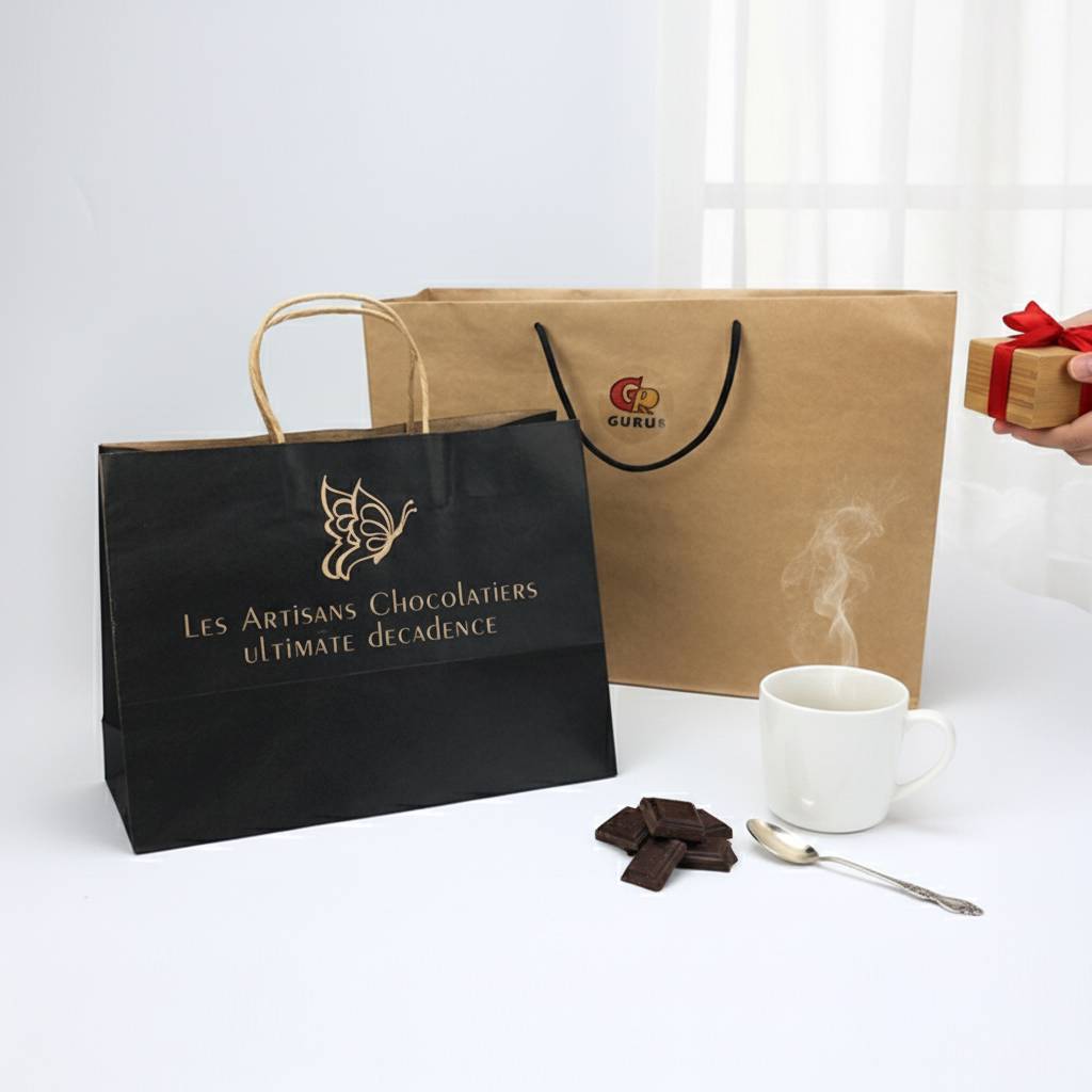 Custom Logo Print Black and Kraft Retail Paper Bags Wholesale Custom Logo Print Black and Kraft Retail Paper Bags Wholesale