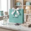 Custom Tiffany Blue Design Eco-Friendly Paper Tote Bags with White Ribbon