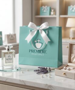 Custom Tiffany Blue Design Eco-Friendly Paper Tote Bags with White Ribbon