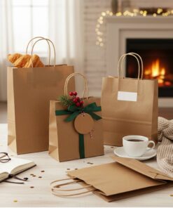 Customized Natural Kraft Paper Gift Packaging Bags with Tags