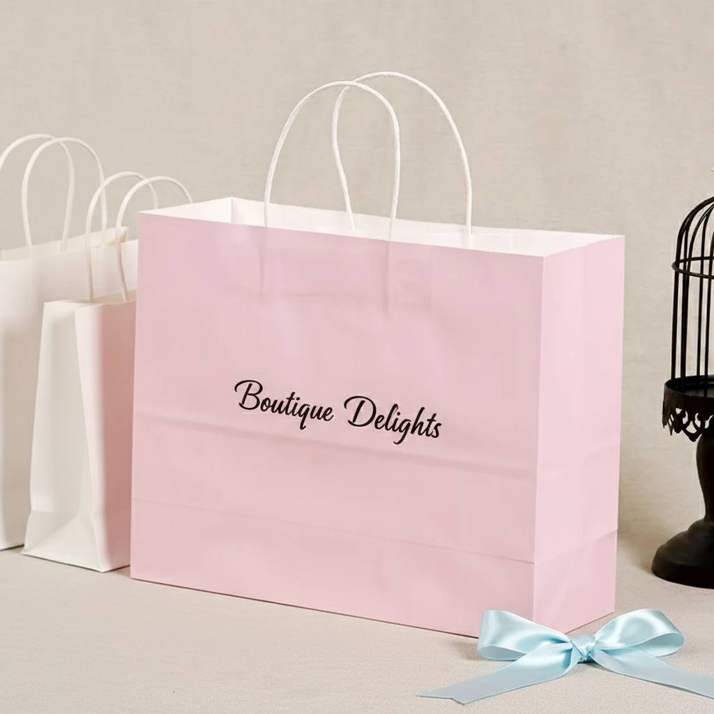 Pink Retail Paper Bag with Custom Brand Logo Pink Retail Paper Bag with Custom Brand Logo