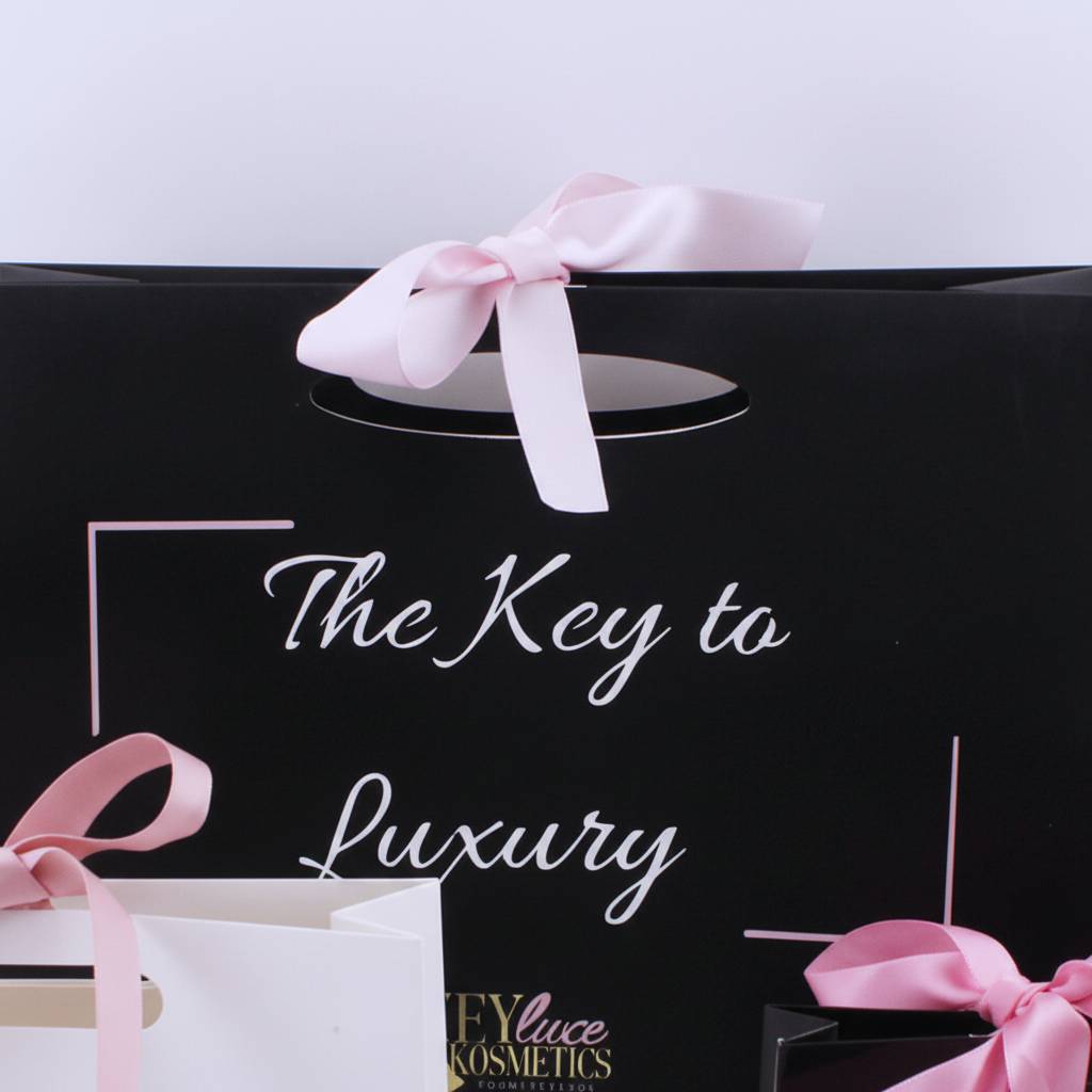 Custom Printed Black Cardboard Packaging Bags with Ribbon Bow Custom Printed Black Cardboard Packaging Bags with Ribbon Bow