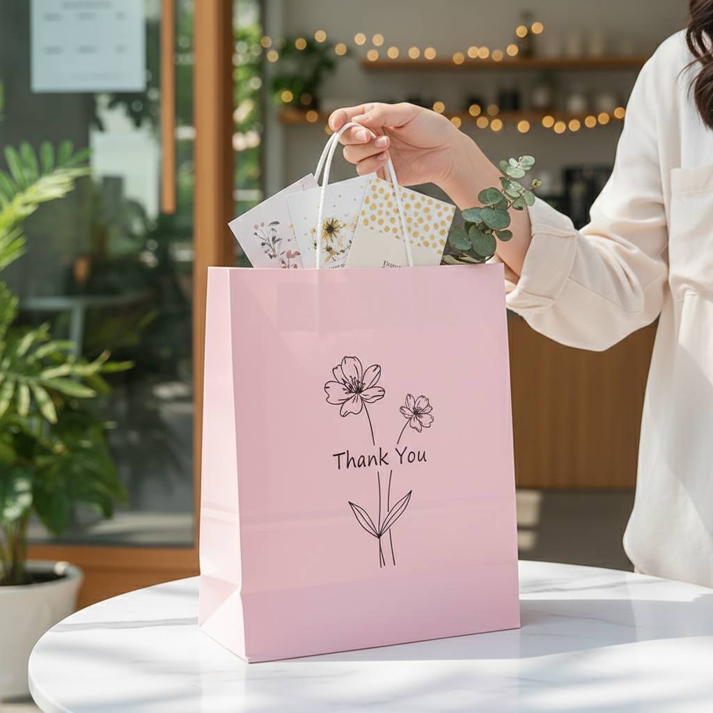 Custom Logo Pink Paper Gift Bag with Handles Custom Logo Pink Paper Gift Bag with Handles