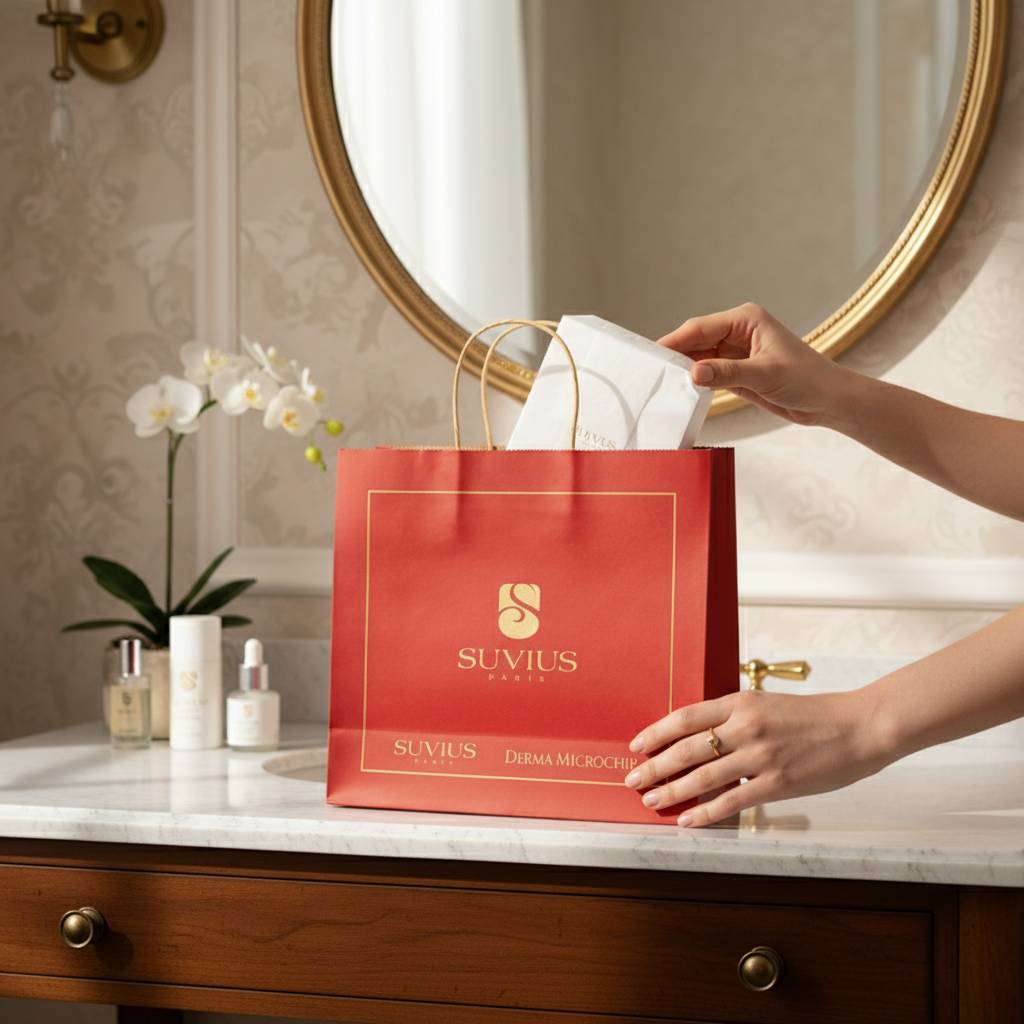 Customized Red Paper Tote Bags with Handles for Skincare Customized Red Paper Tote Bags with Handles for Skincare
