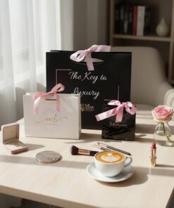 Custom Exclusive Logo Black Paper Shopping Bags with Elegant Ribbon