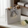 Custom Brand Logo London Style Luxury Grey Paper Tote Bags with Bow