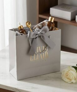 Custom Brand Logo London Style Luxury Grey Paper Tote Bags with Bow