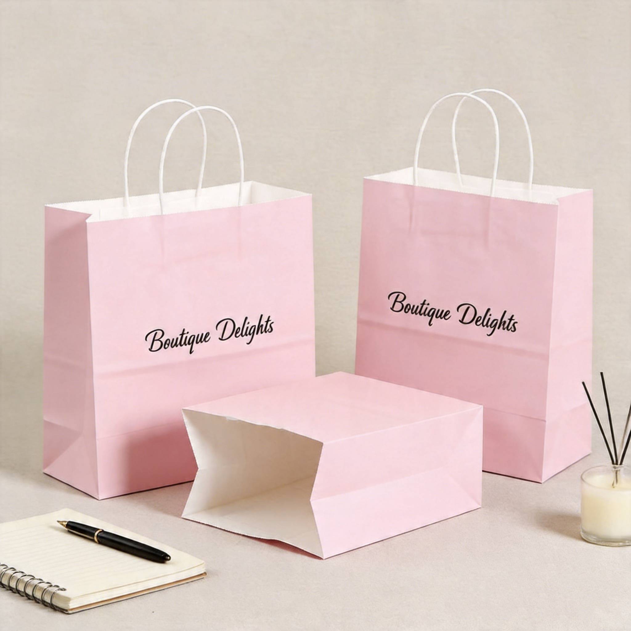 Custom Printed Pastel Pink Kraft Paper Bag Custom Printed Pastel Pink Kraft Paper Bag