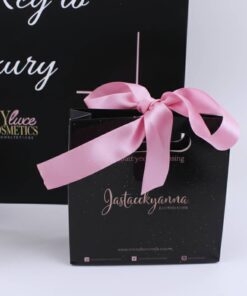 Custom Gold Foil Logo Black Gift Paper Bags with Ribbon