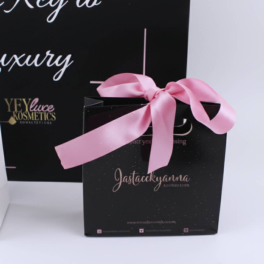 Custom Gold Foil Logo Black Gift Paper Bags with Ribbon Custom Gold Foil Logo Black Gift Paper Bags with Ribbon