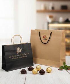High-End Black Cardboard and Kraft Paper Tote Bags with Handles