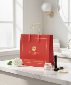Eco-Friendly Red Paper Bags with Gold Border for Retail