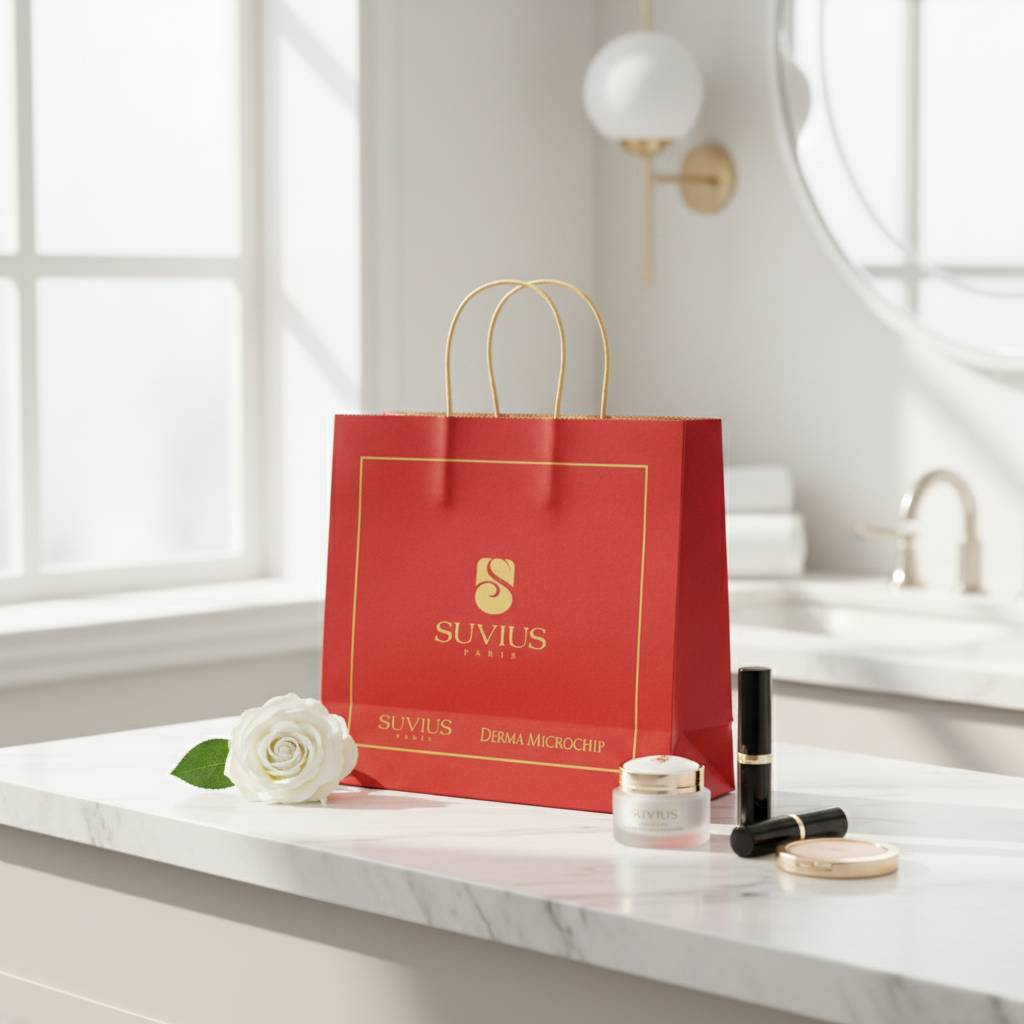 Eco-Friendly Red Paper Bags with Gold Border for Retail Eco-Friendly Red Paper Bags with Gold Border for Retail
