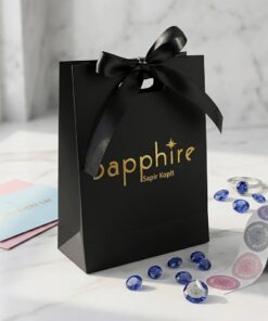 Custom Company Logo Black Paper Tote Bags with Satin Ribbon Handles