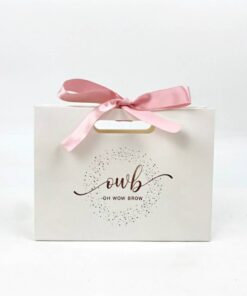 Custom Company Logo Pink Bow White Paper Packaging Tote Bags