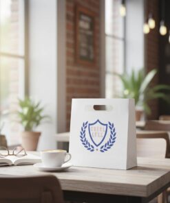 Custom Company Logo White Paper Packaging Tote Bags with Die-Cut Handles