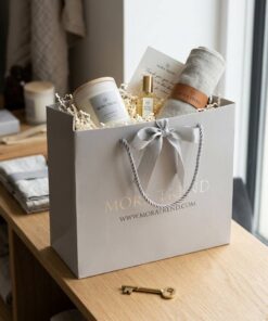 Custom Logo Eco-Friendly Grey Paper Gift Bags with Ribbon Handles