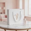 Custom Design White Heavyweight Cardboard Gift Packaging Bags with Ribbon