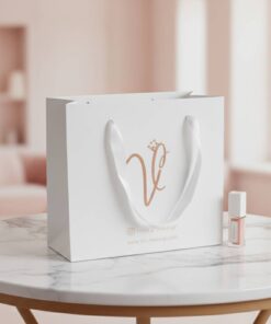 Custom Design White Heavyweight Cardboard Gift Packaging Bags with Ribbon