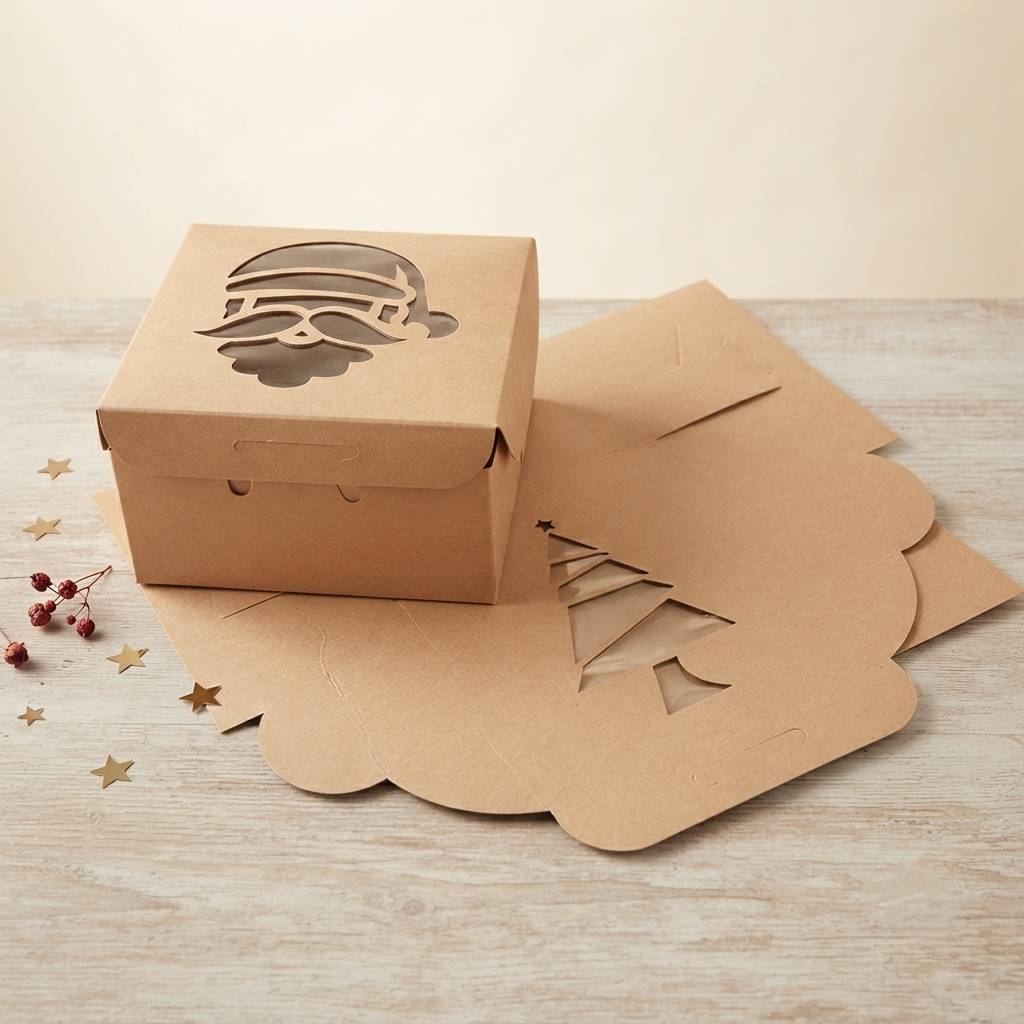Custom Printed Christmas Tree Cutout Kraft Gift Box Custom Printed Christmas Tree Cutout Kraft Gift Box