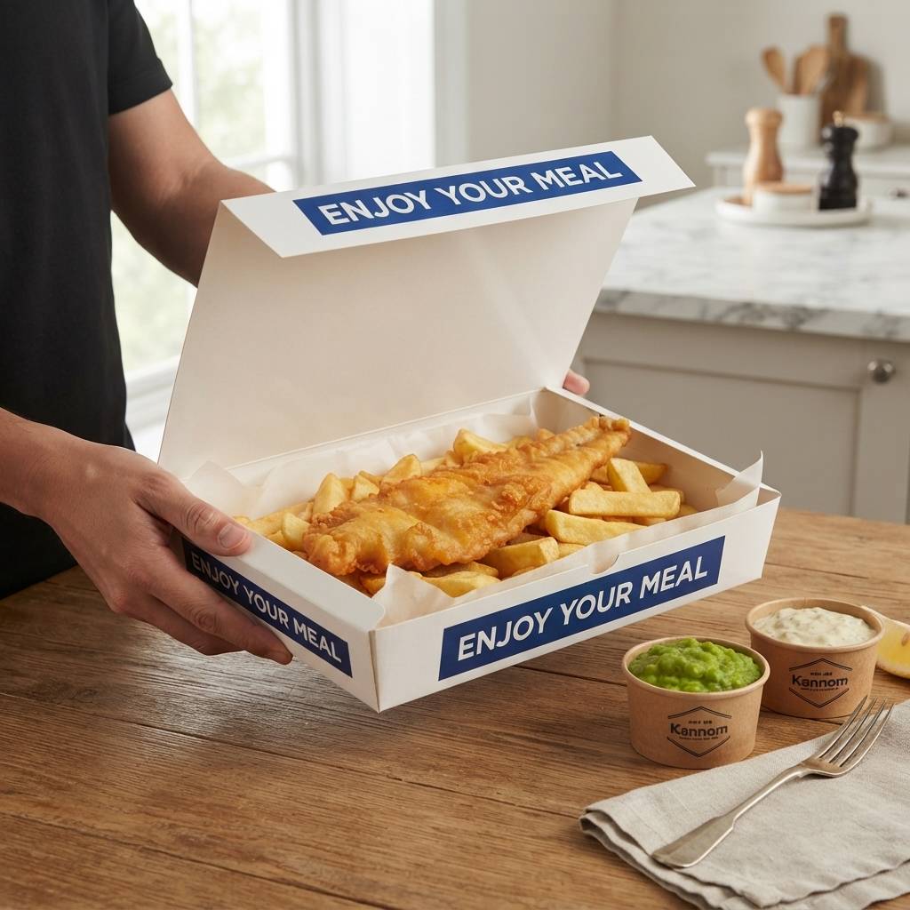 Commercial fast food fish and chips paper packaging Commercial fast food fish and chips paper packaging